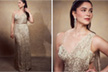 Sara Tendulkar is all glittery in a golden pre-draped saree gown worth Rs 1.45 lakh